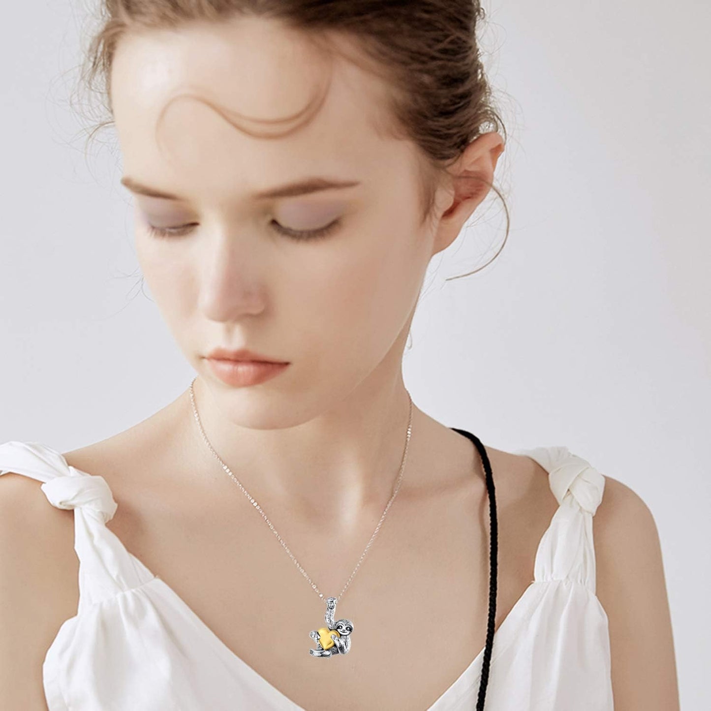 Sloth Necklace Gifts Sterling Silver Sloth Pendant Necklace Heart Sloth Jewelry for Women Men