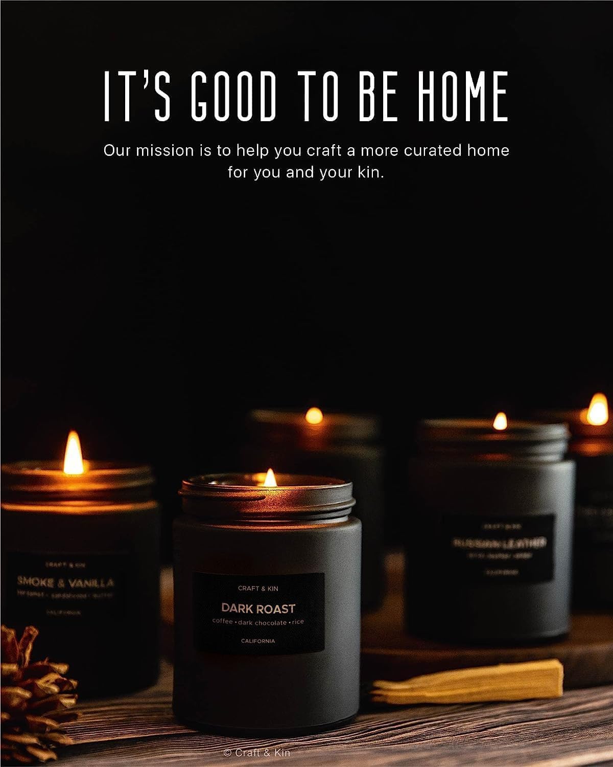 Premium Dark Roast Coffee Candle | Black Christmas Scented Candles for Home | Long Lasting with 45 Hour Burn Time, 7.6Oz | Soy Holiday Candle | Aromatherapy at Home | Gifts for Men