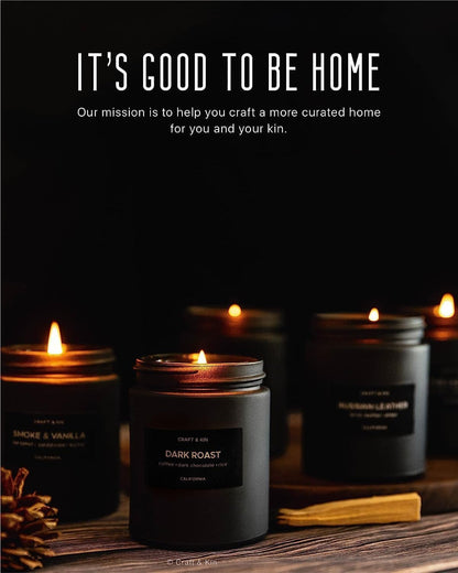 Premium Dark Roast Coffee Candle | Black Christmas Scented Candles for Home | Long Lasting with 45 Hour Burn Time, 7.6Oz | Soy Holiday Candle | Aromatherapy at Home | Gifts for Men