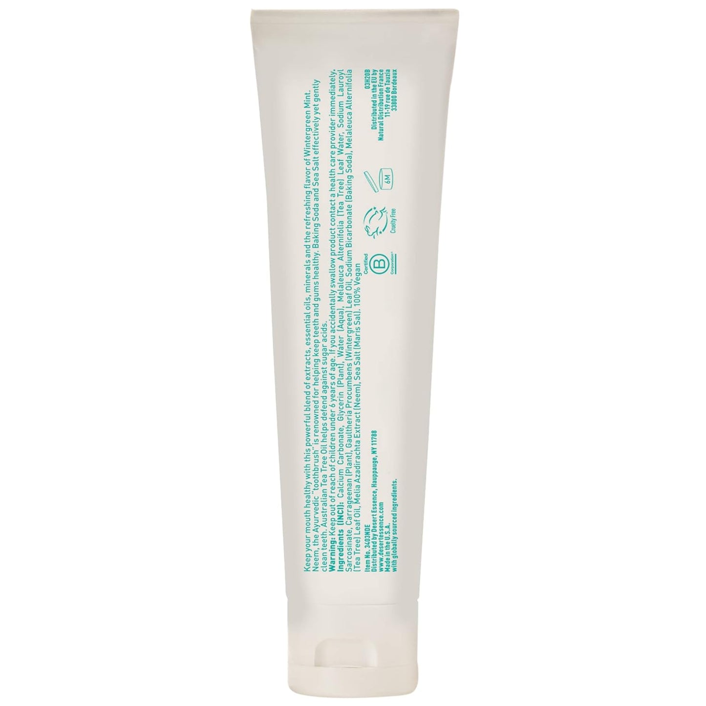 Tea Tree Oil & Neem Toothpaste - Fluoride-Free, Gluten-Free, SLS Free Formula - Vegan, Herbal Toothpaste for Plaque Reduction - Wintergreen Flavor, 6.25 Oz