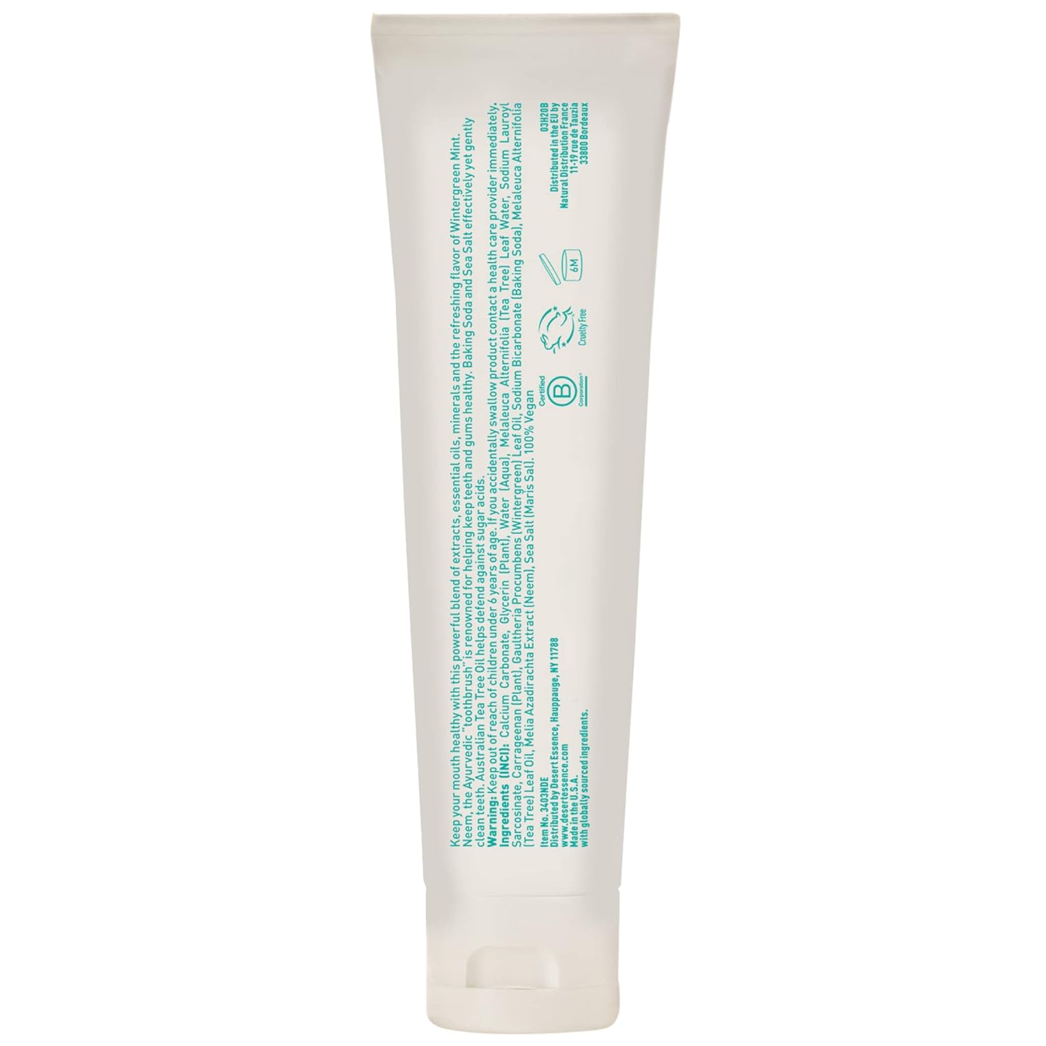 Tea Tree Oil & Neem Toothpaste - Fluoride-Free, Gluten-Free, SLS Free Formula - Vegan, Herbal Toothpaste for Plaque Reduction - Wintergreen Flavor, 6.25 Oz