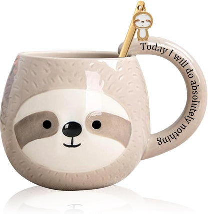 Novelty Sloth Coffee Mug, Cute Travel Tea Mugs, Animal Cup, Cartoon 3D Ceramic Drinkware for Sloths Lovers, Funny Sloth Gifts for Women and Men,Birthday Christmas Gifts, 11Oz /330Ml