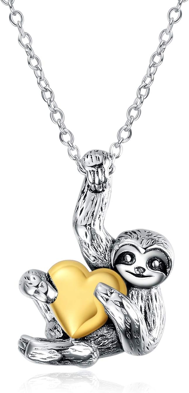 Sloth Necklace Gifts Sterling Silver Sloth Pendant Necklace Heart Sloth Jewelry for Women Men