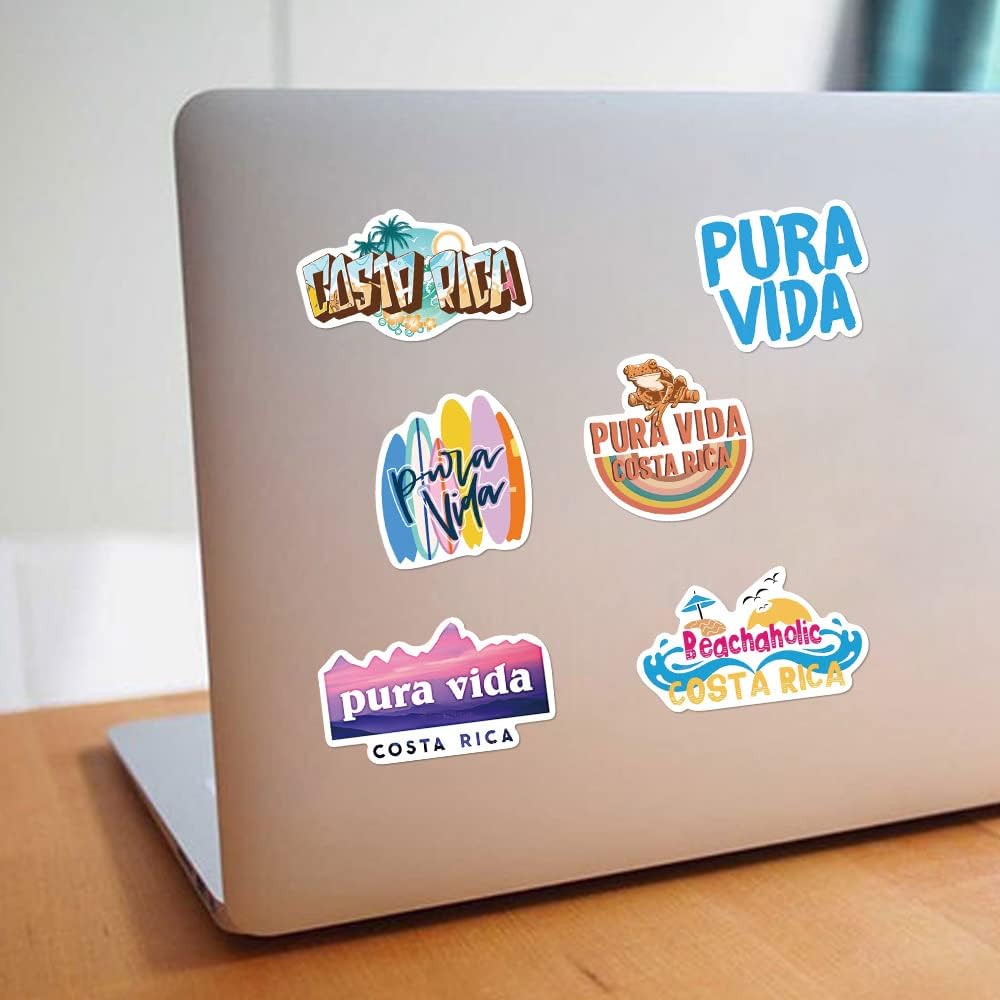 50Pcs Costa Rica Stickers Pack, Aesthetic Pura Vida Waterproof Vinyl Stickers for Water Bottle Laptop Scrapbook Journal, Summer Tropical City Decals for Kids Girls Teens Adults