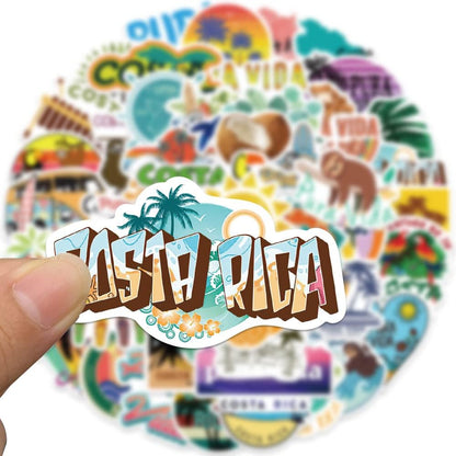 50Pcs Costa Rica Stickers Pack, Aesthetic Pura Vida Waterproof Vinyl Stickers for Water Bottle Laptop Scrapbook Journal, Summer Tropical City Decals for Kids Girls Teens Adults