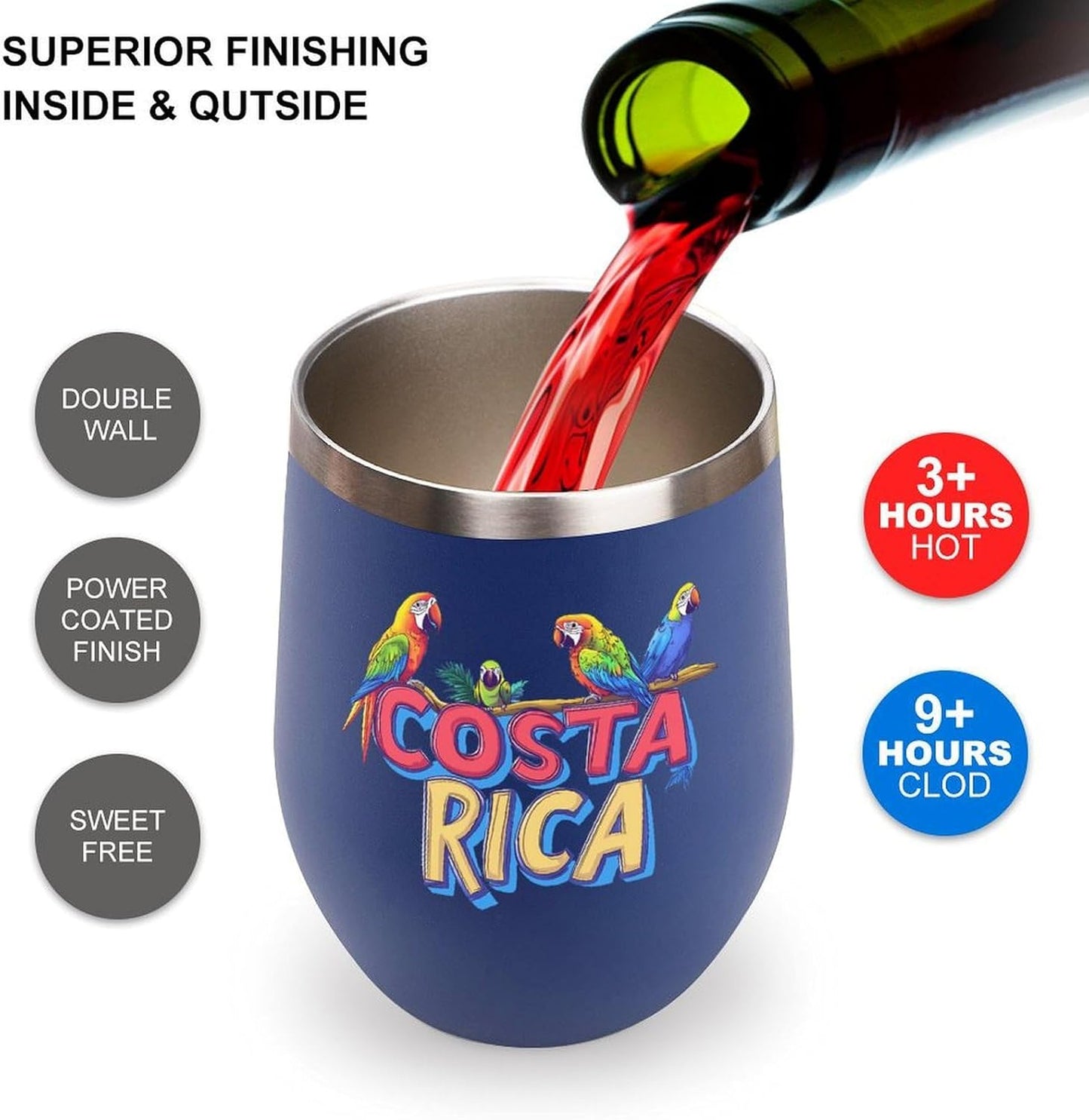 Costa Ricas Parrot Bird Cute Travel Coffee Mugs Insulated Cup Tumbler with Lid for Cold & Hot Drinks Water Bottle