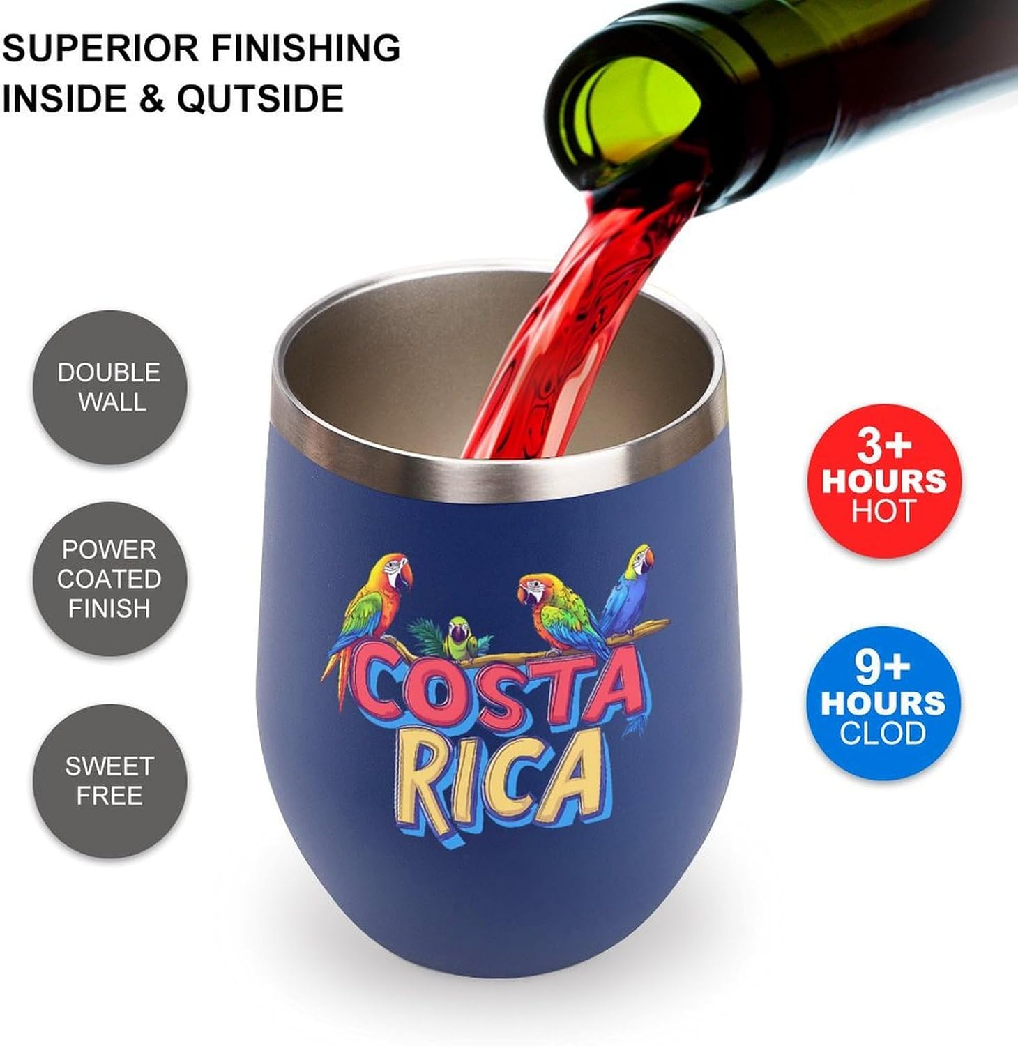 Costa Ricas Parrot Bird Cute Travel Coffee Mugs Insulated Cup Tumbler with Lid for Cold & Hot Drinks Water Bottle