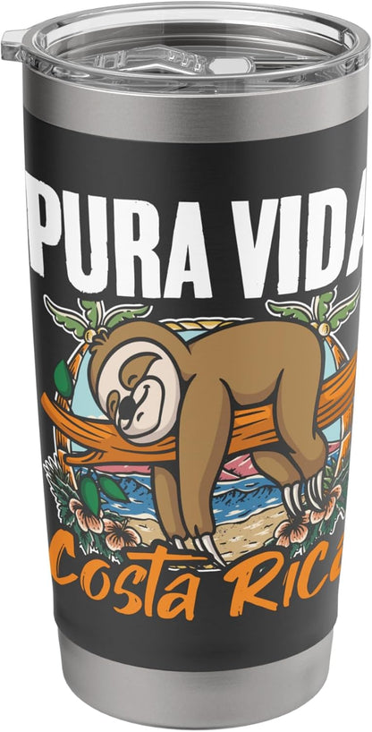 Sloth Beach Vacation Tropical Sloths Pura Vida Costa Rica Stainless Steel Insulated Tumbler