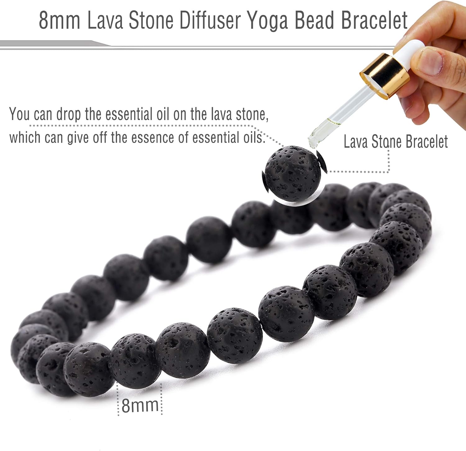 Men - Women 8Mm Natural Stone Lava Rock Diffuser Bracelet Elastic Yoga Agate Beads Bracelet Bangle