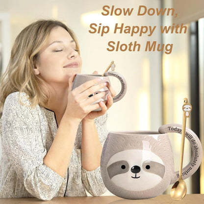 Novelty Sloth Coffee Mug, Cute Travel Tea Mugs, Animal Cup, Cartoon 3D Ceramic Drinkware for Sloths Lovers, Funny Sloth Gifts for Women and Men,Birthday Christmas Gifts, 11Oz /330Ml