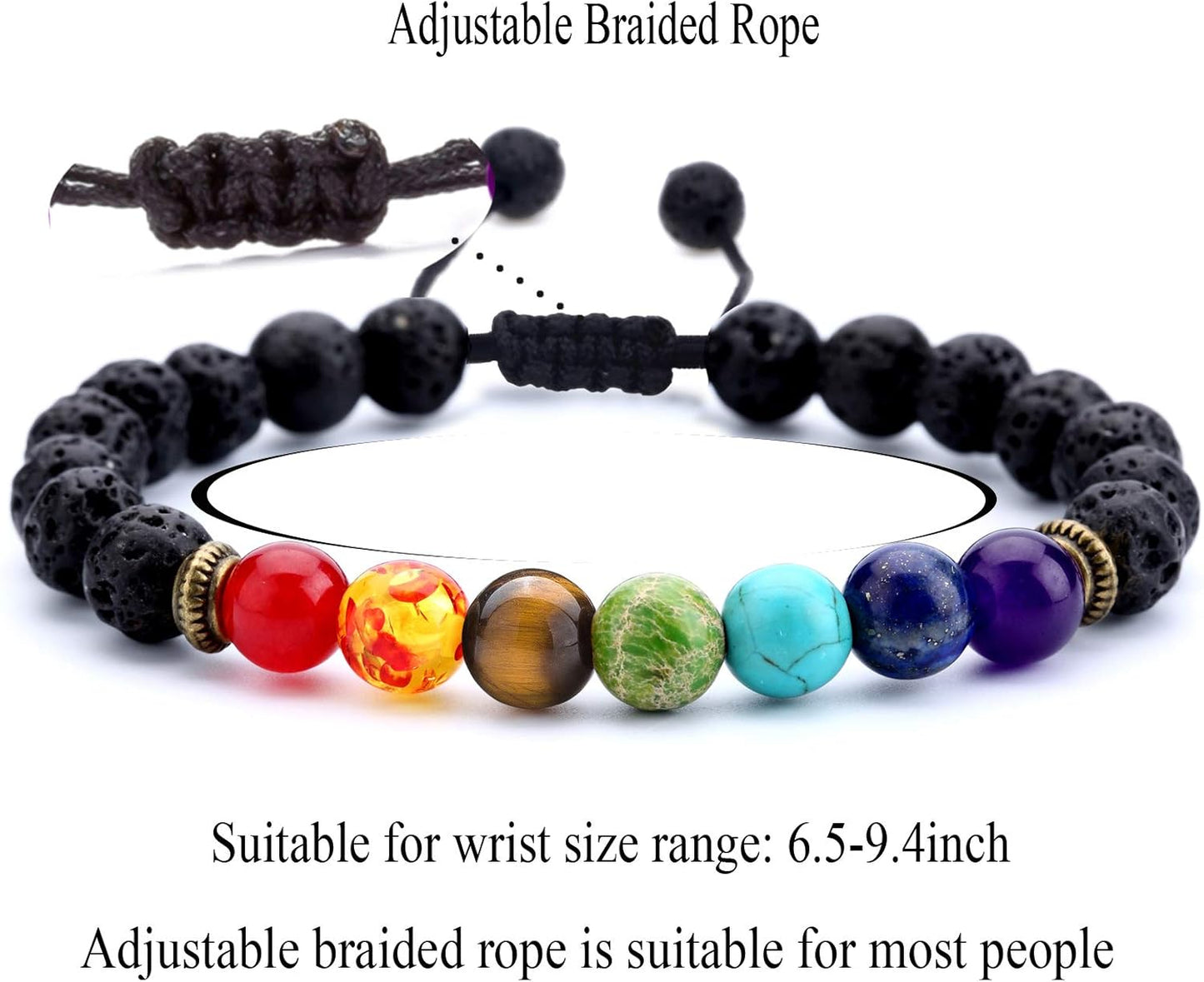 Men Women 8Mm Lava Rock Beads Chakra Bracelet Braided Rope Natural Stone Yoga Bracelet Bangle