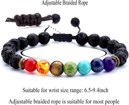 Men Women 8Mm Lava Rock Beads Chakra Bracelet Braided Rope Natural Stone Yoga Bracelet Bangle
