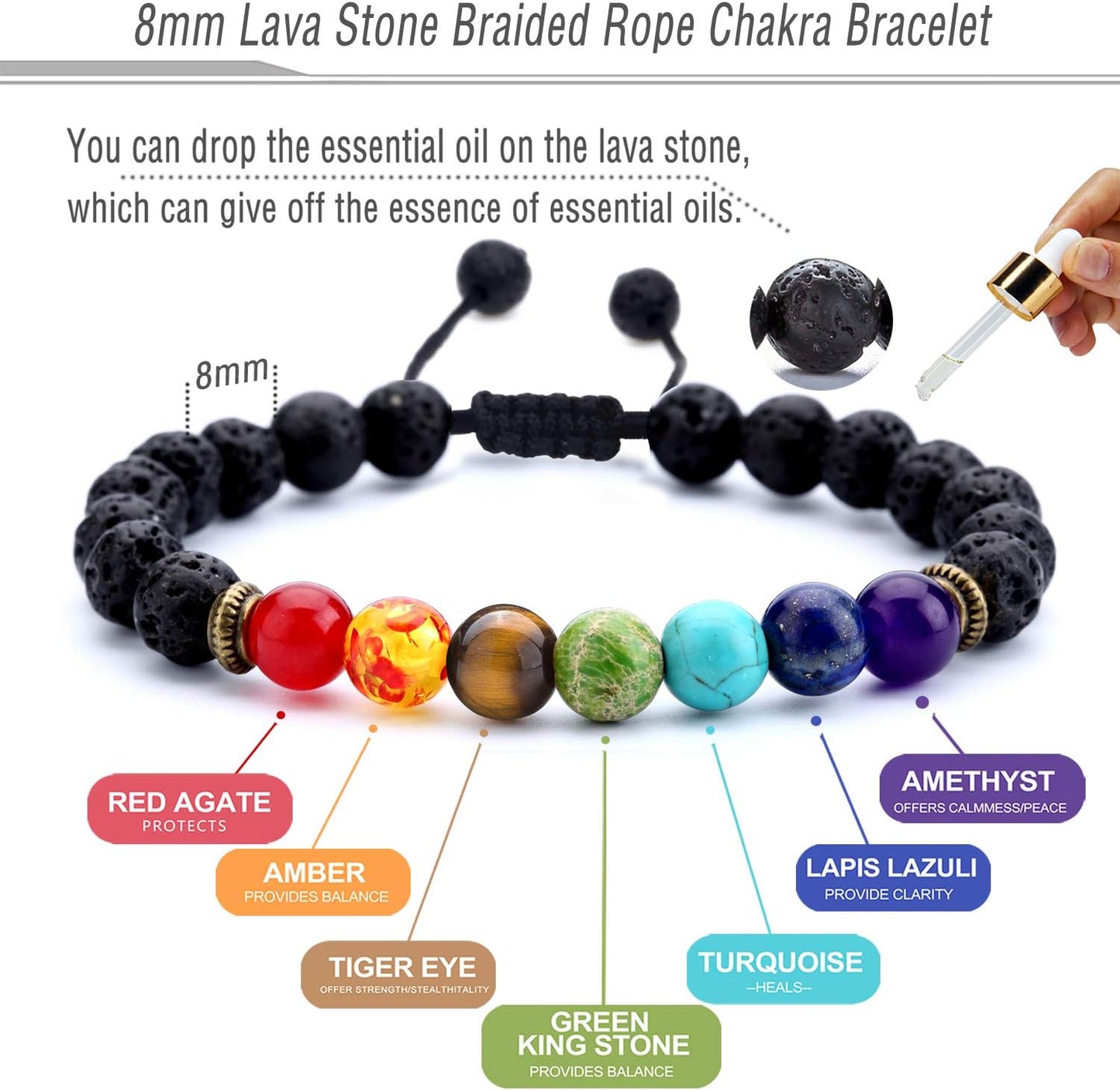 Men Women 8Mm Lava Rock Beads Chakra Bracelet Braided Rope Natural Stone Yoga Bracelet Bangle