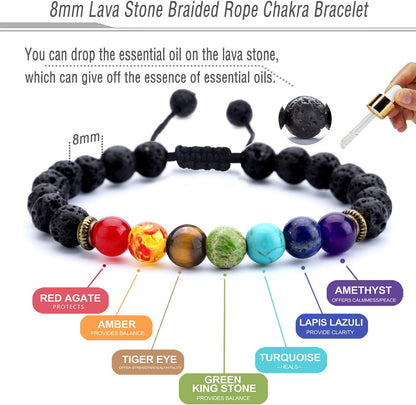 Men Women 8Mm Lava Rock Beads Chakra Bracelet Braided Rope Natural Stone Yoga Bracelet Bangle