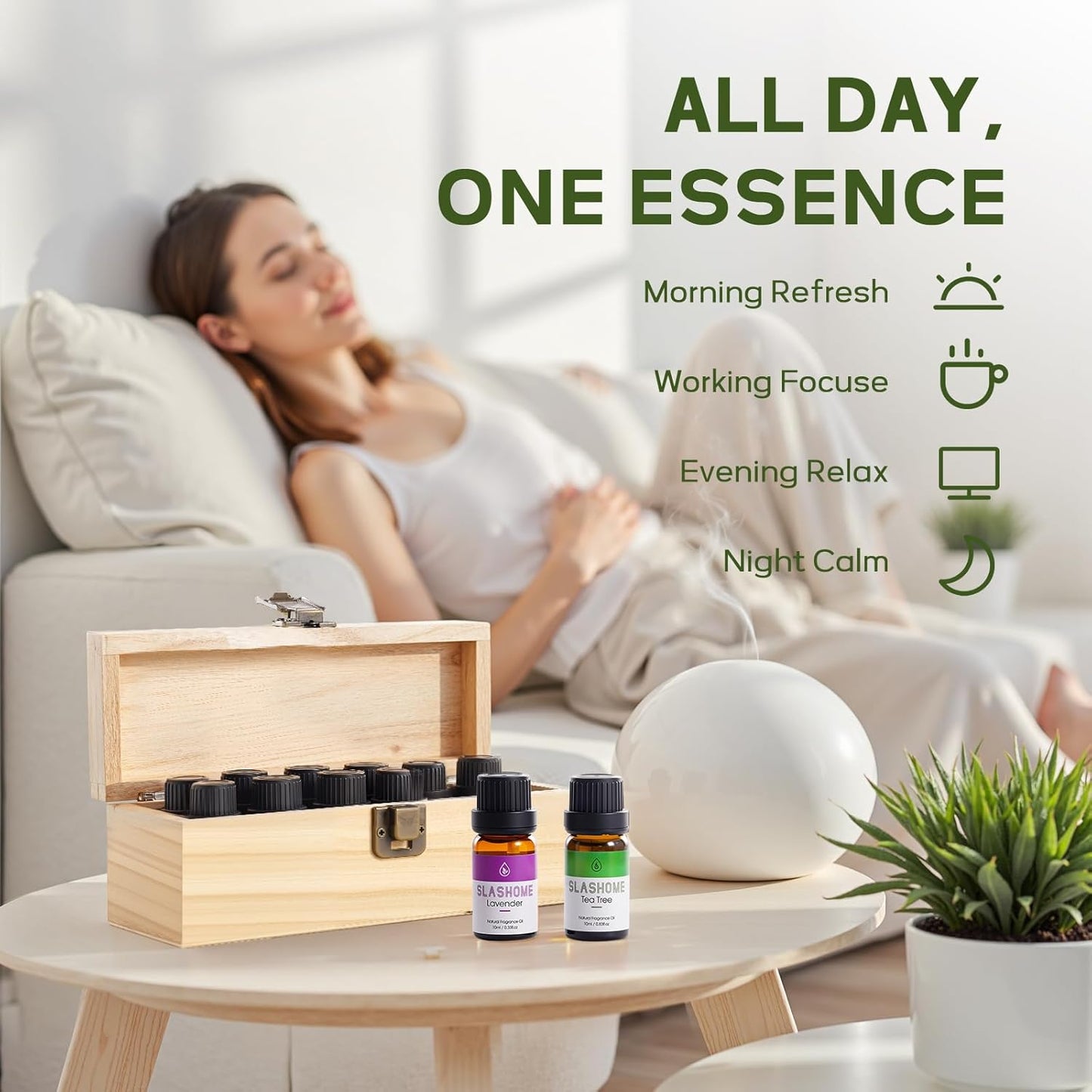 Essential Oils for Diffusers for Home – 12-Pack Essential Oil Set for Sleep & Refreshing Scents – Premium Aromatherapy Diffuser Oils Scents for Home in Wooden Gift Box