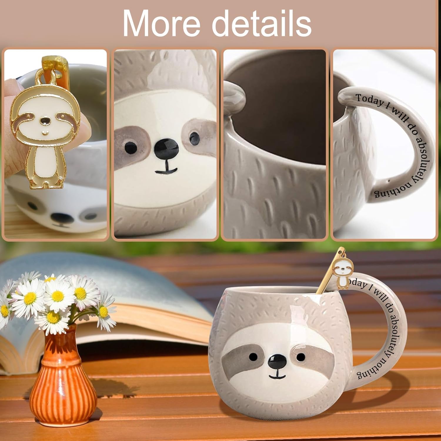 Novelty Sloth Coffee Mug, Cute Travel Tea Mugs, Animal Cup, Cartoon 3D Ceramic Drinkware for Sloths Lovers, Funny Sloth Gifts for Women and Men,Birthday Christmas Gifts, 11Oz /330Ml