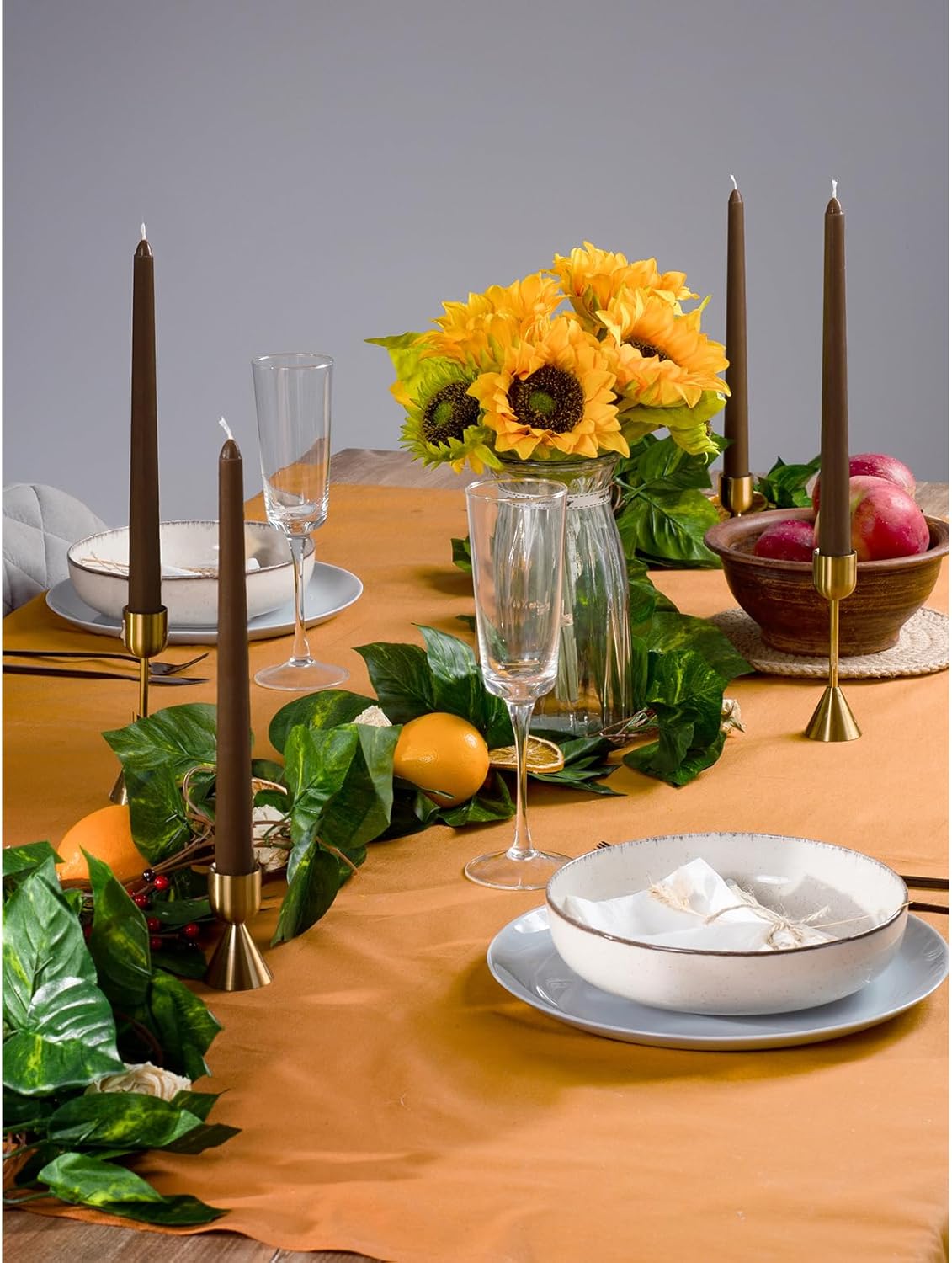 12 Inch Taper Candles Set of 4 - Dripless and Smokeless Unscented - Slow Burning Candle Sticks - Brown Candles