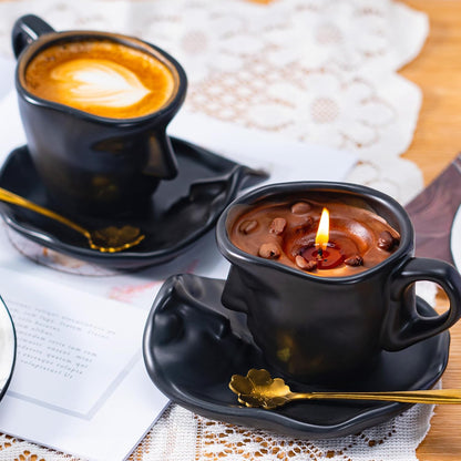 Scented Candle Gift Set - 8.5 Oz Coffee Cup Candles with Spoons, Long-Lasting Soy Wax Candles, Relaxing Vanilla Latte Scents, Home Decor Gifts for Coffee Lovers, Men, Women, Dad, Birthday, Christmas