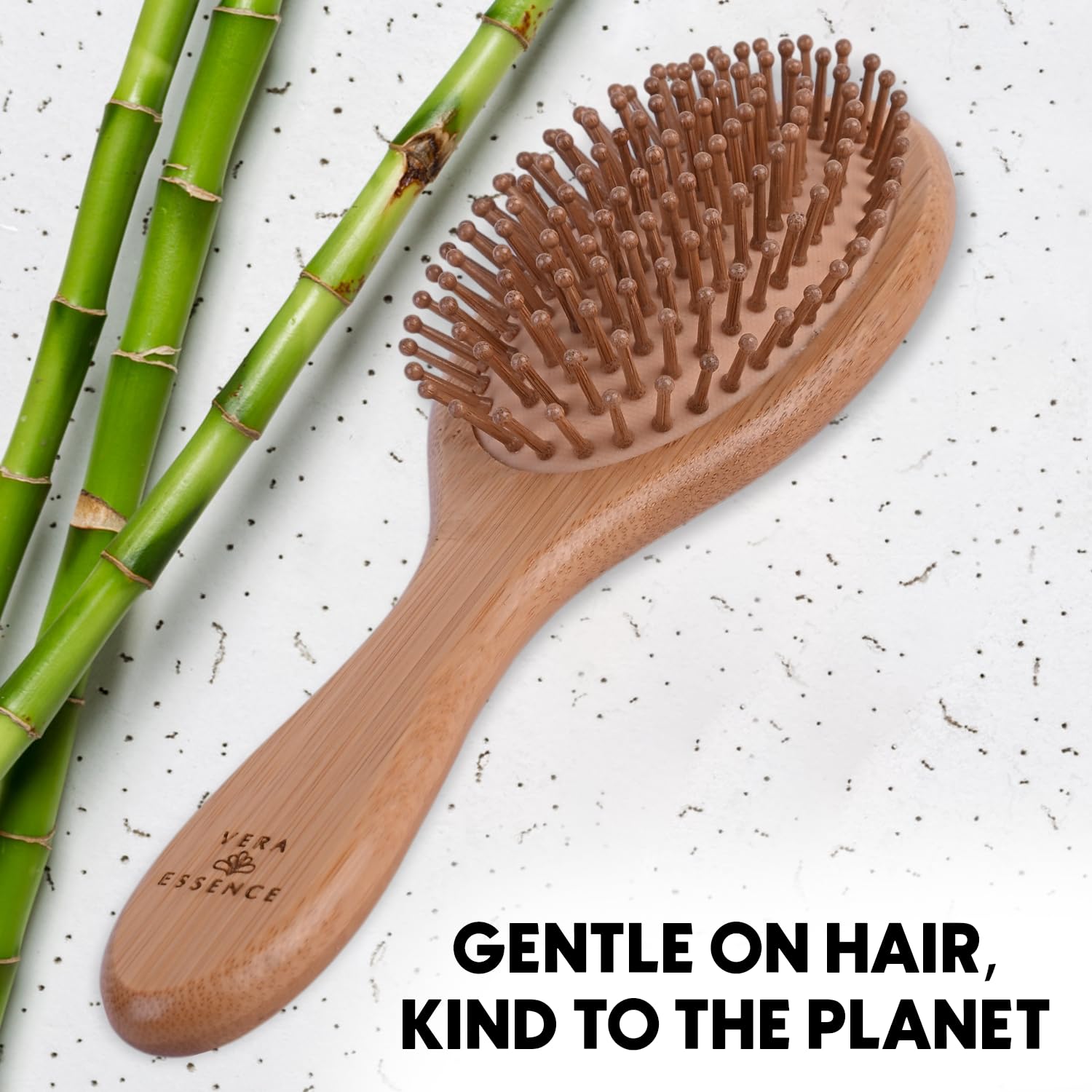 Bamboo Brush for Hair Growth — Natural Bristle Brush for Detangling, Reduces Breakage, Massaging Scalp Thick/Thin/Curly/Dry/Wet Hair — Wooden Paddle Brush W/Ergonomic Handle Ideal for Women & Men