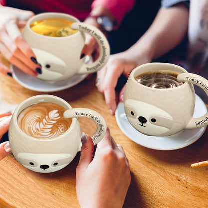 Novelty Sloth Coffee Mug, Cute Travel Tea Mugs, Animal Cup, Cartoon 3D Ceramic Drinkware for Sloths Lovers, Funny Sloth Gifts for Women and Men,Birthday Christmas Gifts, 11Oz /330Ml