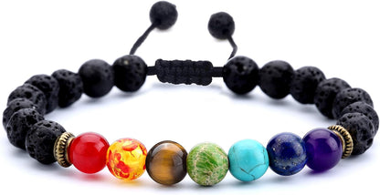 Men Women 8Mm Lava Rock Beads Chakra Bracelet Braided Rope Natural Stone Yoga Bracelet Bangle