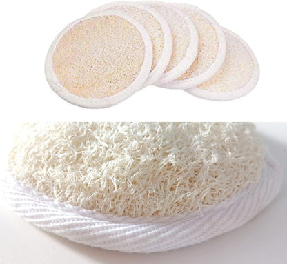 Loofah Pads (Pack of 5) - Exfoliating Scrubbing Sponges - Natural Luffa Material - Essential Skin Care Product - for Shower/Bath - Fibrous Texture - Perfect for Face/Body Wash - Wet It and Apply Soap