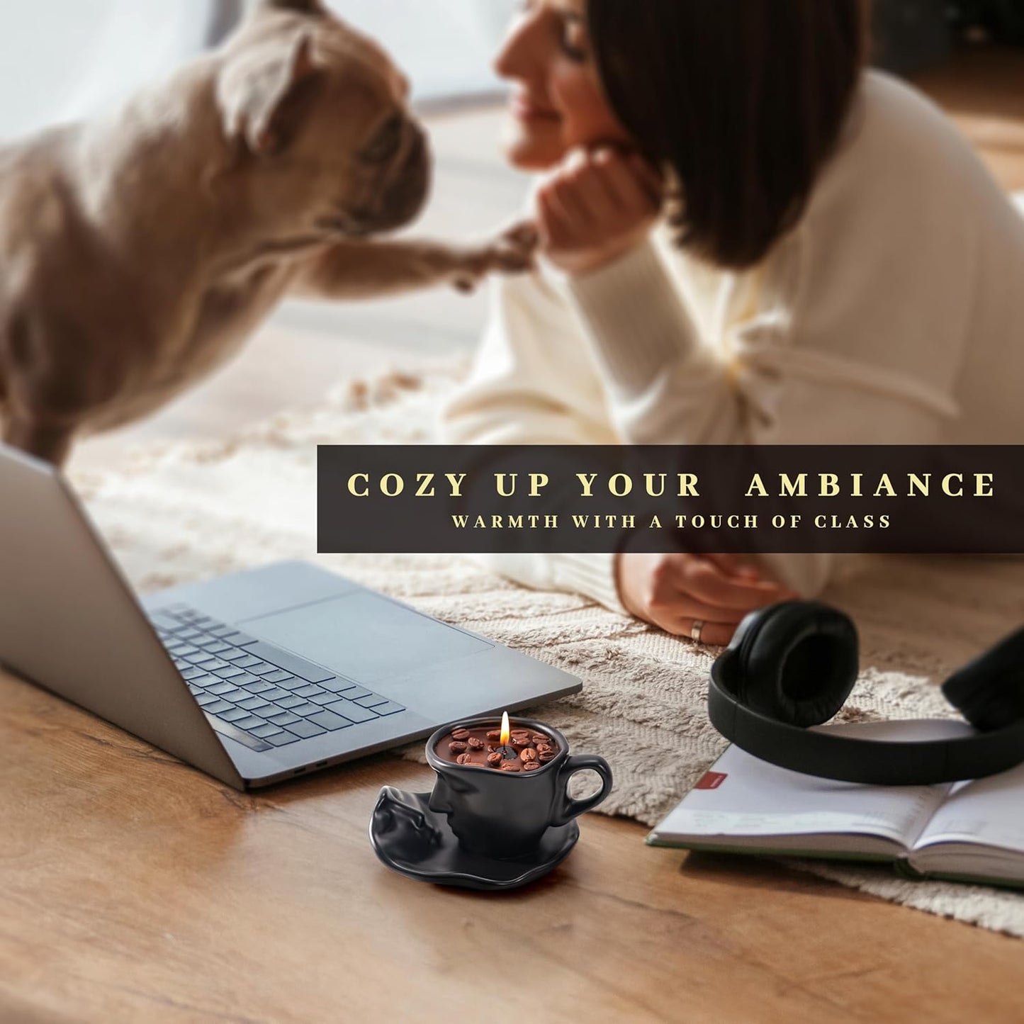 Scented Candle Gift Set - 8.5 Oz Coffee Cup Candles with Spoons, Long-Lasting Soy Wax Candles, Relaxing Vanilla Latte Scents, Home Decor Gifts for Coffee Lovers, Men, Women, Dad, Birthday, Christmas