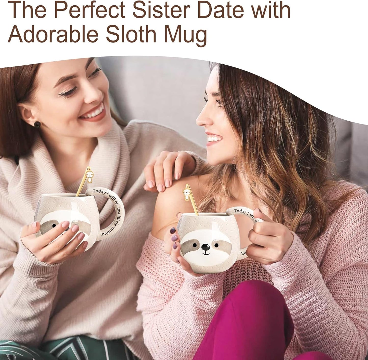 Novelty Sloth Coffee Mug, Cute Travel Tea Mugs, Animal Cup, Cartoon 3D Ceramic Drinkware for Sloths Lovers, Funny Sloth Gifts for Women and Men,Birthday Christmas Gifts, 11Oz /330Ml