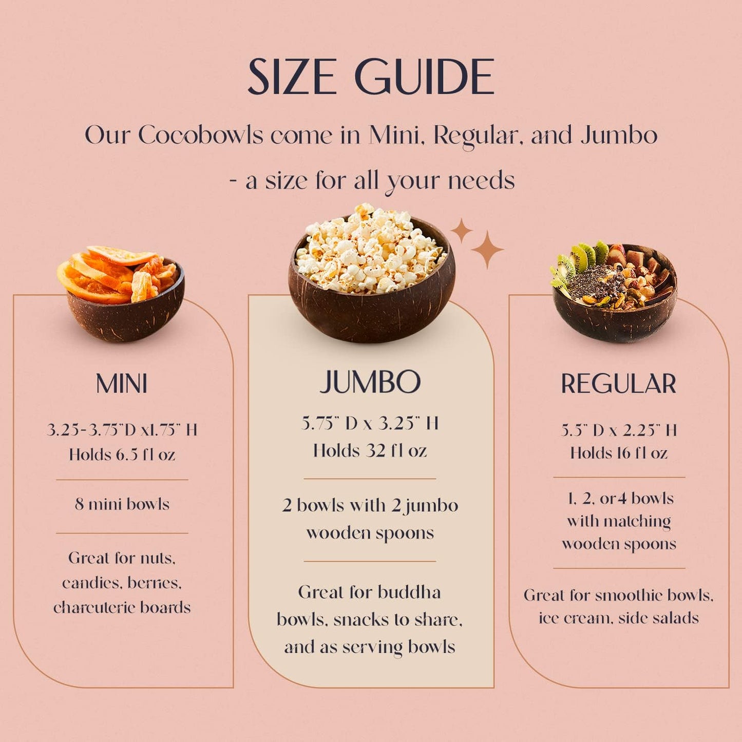 Coconut Bowl Set with Wooden Spoons – Eco-Friendly Acai Bowls, Yogurt Bowls & Smoothie Bowl