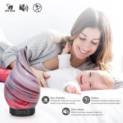 Essential Oil Diffuser 120Ml Ultrasonic Aromatherapy Diffuser with Handmade Glass BPA Free Waterless Auto-Off, 4 Timer Setting 7 Colors Changed LED for Home Yoga Office