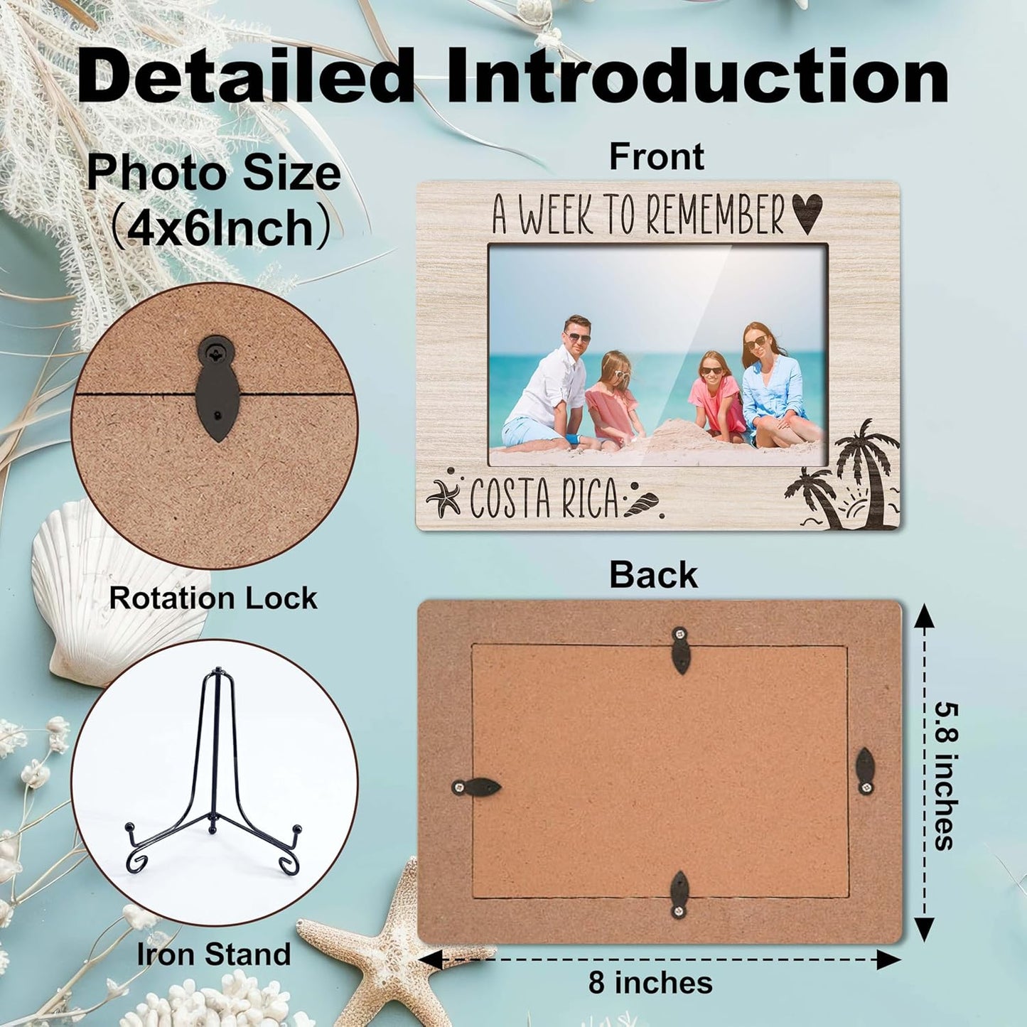 Costa Rica Picture Travel Frame, Beach Theme Frame, Family Vacation Picture Frame, Gifts for Couples, Couple Picture Frames 4X6, Wooden Photo Frame -L01