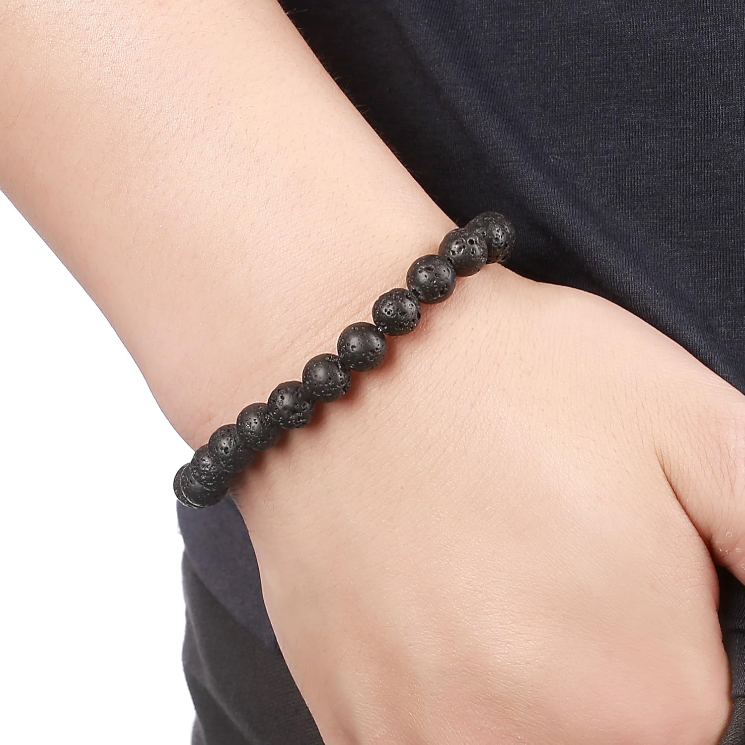 Men - Women 8Mm Natural Stone Lava Rock Diffuser Bracelet Elastic Yoga Agate Beads Bracelet Bangle