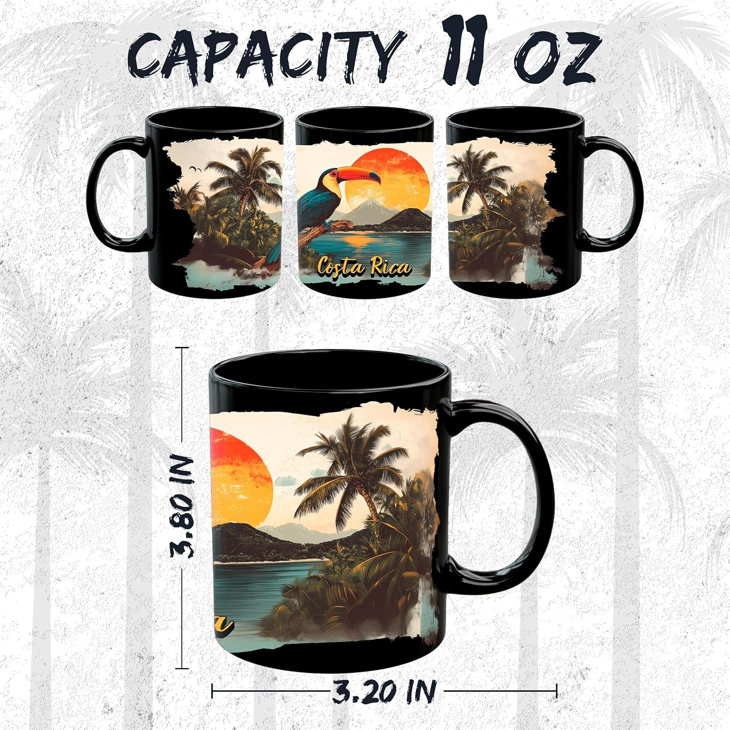 Costa Rica Ceramic Coffee Mug 11Oz Pura Vida Tropical Paradise - Tea Coffee Mug with Comfortable Grip - Unique Fun Gift Cup for Office or Home - Vibrant Long-Lasting Print ID45211