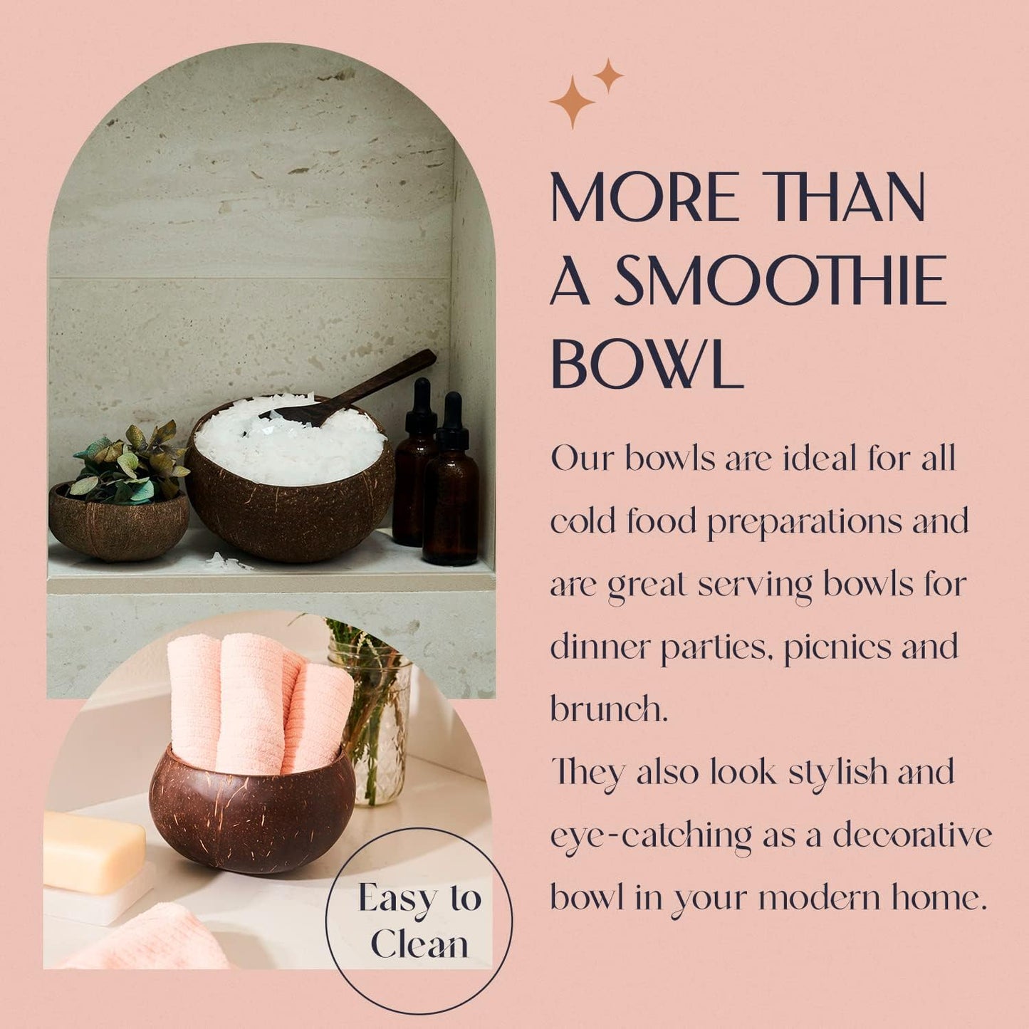Coconut Bowl Set with Wooden Spoons – Eco-Friendly Acai Bowls, Yogurt Bowls & Smoothie Bowl
